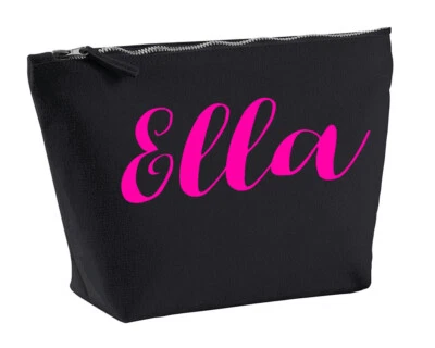 STREETSIDE SURGEONS Ella Personalised Make Up Accessory Bag In Black Colour Neon Pink Makeup