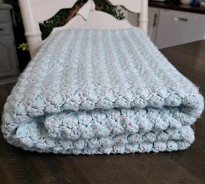 Handmade Baby Blanket Crib Blanket Afghan Blue Green Soft 36"x37.5" - Picture 1 of 10