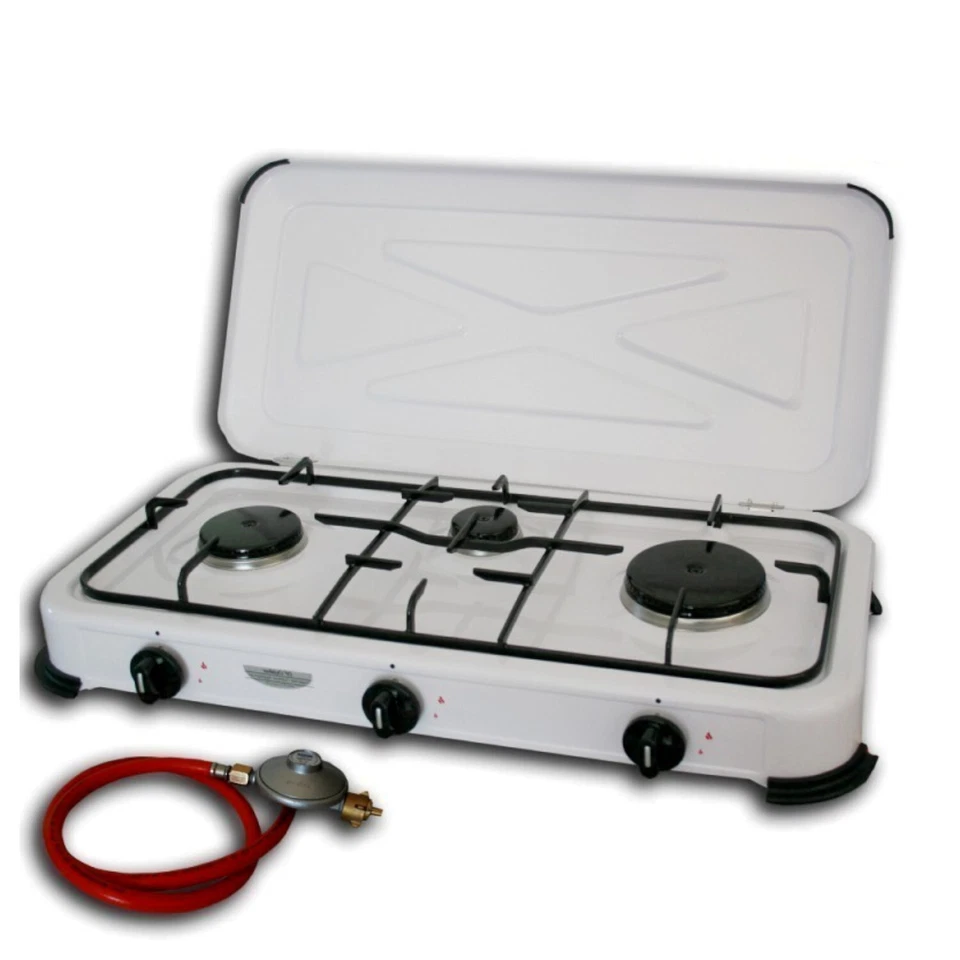 3 Flammiger Camping Gaskocher Inkl.150cm Anschlussschlauch und Druckminderer