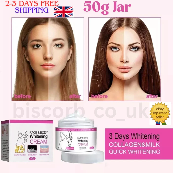 Dark Skin Permanent Bleaching 3 days Lightening Whitening Cream Face Body 50g