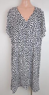 Rockmans Dress Womens Size 22 Black White Spot Elastic Waist Mock Wrap New - image 1 of 4