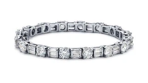 6.00 CT Round & Baguette Cut Diamond Tennis Bracelet With High Quality 14 kt  - Picture 1 of 1
