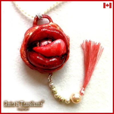 Arte Joyería Diseño Collar Colgante Marca de Moda Personalizado Beso Vampiro Sexy Labios Foto 1 de 4