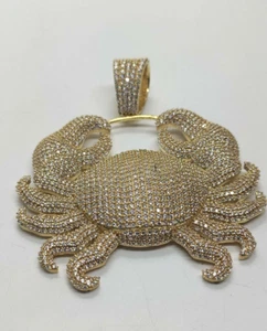 Men's 14K Yellow Gold Plated 5 Ct Round Cut Moissanite "Big Crab" Charm Pendant - Picture 1 of 10