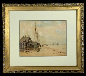 Rominer Lovewell- Massachusetts Coastal Scene Watercolor Painting- early 20th C - Picture 1 of 3