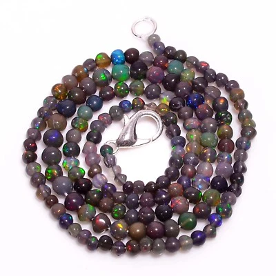 20 Ct. AAA Black Ethiopian Opal Gemstone Round Smooth Beads Necklace 17" A-3422 - Image 1 of 3