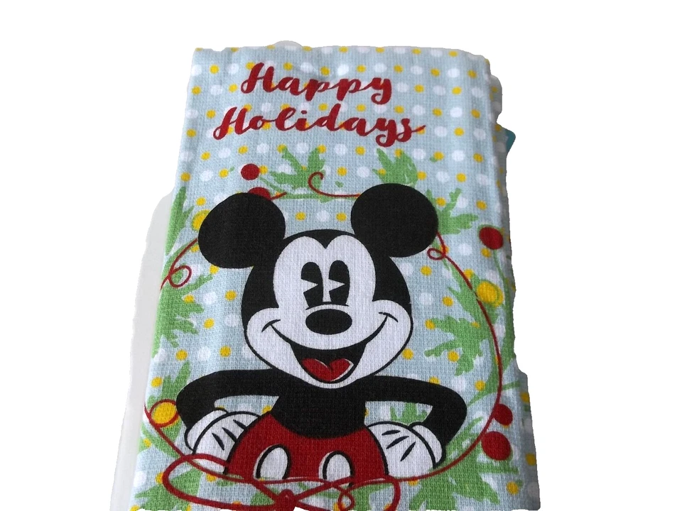 Conjunto de Toalhas de Cozinha Mickey Mouse 16x26 Boas Festas 100% Algodão Branco Disney - Imagem 1 de 3