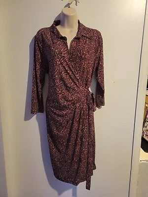 Motherhood Maternity Wrap Dress Brown Orange Black Leaf Print Womens Lg NWT - Image 1 of 4