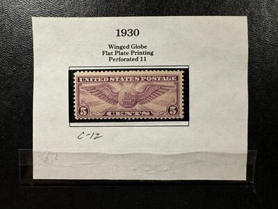 1930 US Airmail Winged Globe C-12 Flat Plate Perf. 11 MNH (L) - Image 1 of 2
