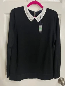 Tommy Hilfiger Women's Black Sweater with Embellished Collar - Size Large - Picture 1 of 17