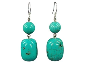 Schöne Ohrringe aus Türkis(Howlith) in Fass- und Kugelform 925er Silber Ohrhaken - Picture 1 of 1