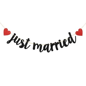 Just Married Banner Wedding Banner Wedding Bridal Shower Bachelorette Party Deco - Picture 1 of 6