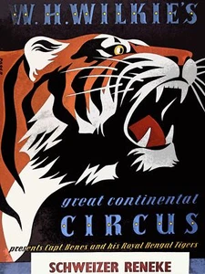 9020.Deko Poster.Home Wand.Raumgestaltung Kunst.Wilkies Zirkus Tiger Show Act - Bild 1 von 1