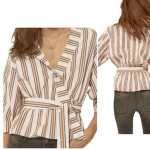 BA&SH Nala gestreiftes Top Bluse Gürtel überkreuzter Ausschnitt Gr. 8 - Bild 1 von 12