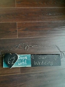 'DAYS UNTIL ' WEDDING DATE SIGN HANDMADE WOODEN HEART HOLIDAY BABY PALLET XMAS - Picture 1 of 4