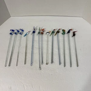 12 Glass Swizzle Sticks Stirrers Hand Crafted Tropical Birds Blown - Picture 1 of 8