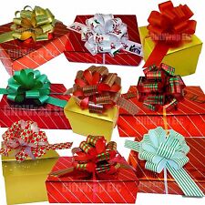 Christmas Gift Pull Bows - 5" Wide, Set of 9, Red, Green, Gold, Stripes, Swirls