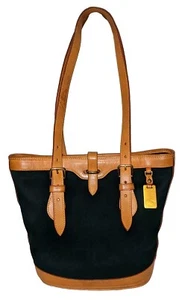 Borsa a tracolla vintage Dooney & Bourke USA Cabriolet in pelle nera marrone chiaro - Foto 1 di 12