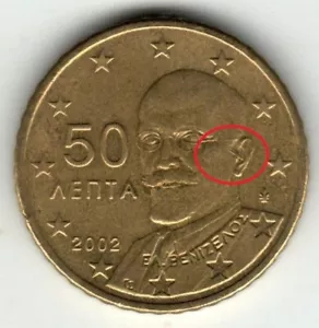 GRIECHENLAND 50 EUROCENT - LEPTA 2002 Second arm of glasses BROKEN DIE - ERROR (2) - Bild 1 von 3