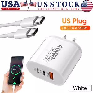 For iPhone 15 Pro Max iPad Fast Charger 40W Double PD USB C Adapter Type C Cable - Picture 1 of 9