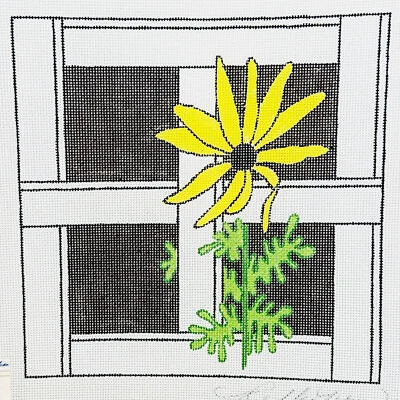 REFLECTIONS Yellow Sunflower Window 596 Handpainted Needlepoint Canvas 14Ct - Image 1 of 4