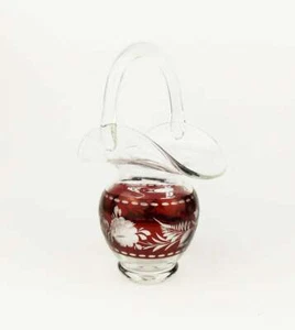 Cesta Grabada Egermann Vintage Años 1920 Corte a Transparente Vidrio Rojo Rubí - Imagen 1 de 6
