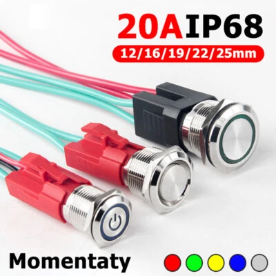ON/OFF Push Button Switch Momentary Self Reset Metal Waterproof 3-220V LED Lamp - Image 1 of 4