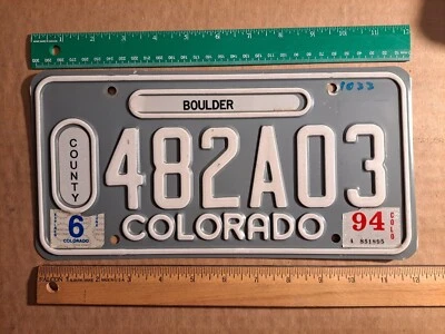 License Plate, Colorado, Gray, 1994, Boulder County, 482 A 03 - Image 1 of 3
