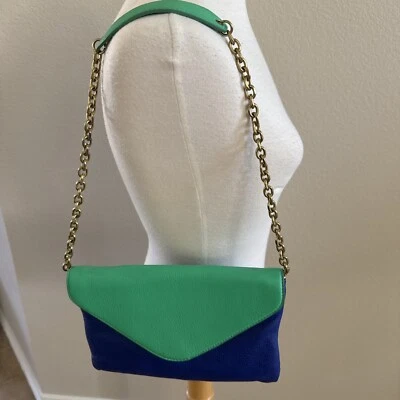 Bolso de hombro de cuero verde azul bloque de color J Crew East West Foto 1 de 4