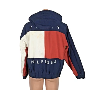 Tommy Hilfiger Spell Out Big Flag Logo Reversible Jacket Coat Men's S Vintage - Picture 1 of 21