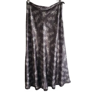 Banana Republic Vtg Y2K 90s Bias Cut Silk Skirt L 14 Gray Floral Maxi - Picture 1 of 10