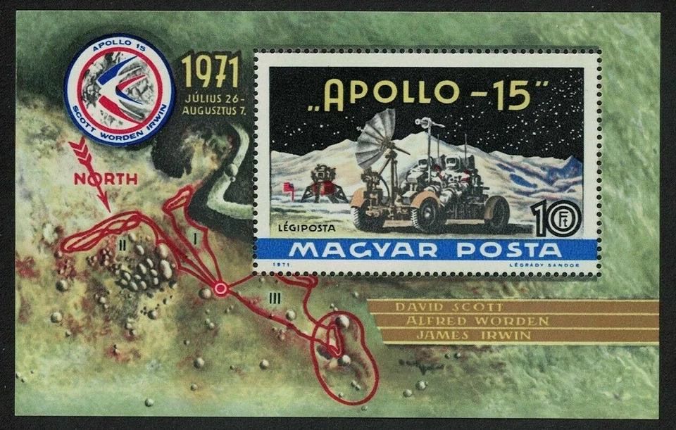 HUNGRIA -1972- 😎 Apollo 15 😎 Folha de correio aéreo lembrança MNH - Scott #C315 - Imagem 1 de 1