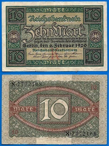 Germany 10 Mark 1920 Reichsbanknote Marks Free Shipping Worldwide - Picture 1 of 3