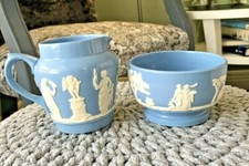 Vintage Dudson Bros. JASPER WARE Cream on Blue Wedgwood Style Creamer And Sugar