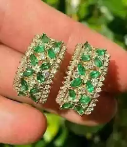 2.30Ct Lab Created Green Emerald Huggie Hoop Earrings In 14K Yellow Gold Plated - Picture 1 of 8