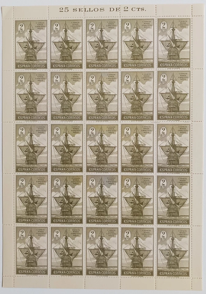 España Pliego de 25 Sellos Edifil 532.  Descubrimiento de America.  Correo Ordin - Imagen 1 de 1
