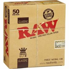 AUTHENTIC Raw Classic King Size Slim Rolling Paper Full Box 50 pack, 32 Per Pack