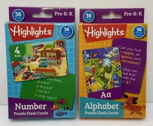 2pc Set Highlights Numbers & Alphabet Puzzle Flash Cards Educational Preschool - Picture 1 of 6