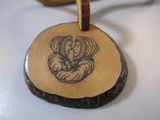 Kisses Pendant Necklace Leather Cord Carved Tagua nut Scrimshaw Eskimo