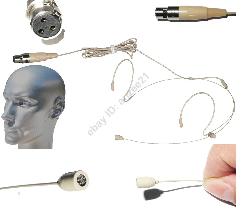 Pro Beige Headset head worn Microphone for GTD Audio Wireless 3pin Mini XLR - Image 1 of 1