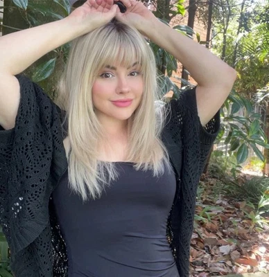 Women"s Wig Ash Blonde with Brown Roots Natural Human Hair Wig Lace Frontal Wig - Image 1 of 3