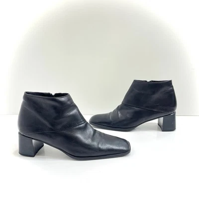 Sesto Meucci Leather Ankle Boots 10 Block Heel Square Toe Mob Wife Quiet Luxury - Image 1 of 4