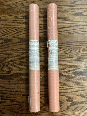 Vtg York Wallcovering 2 Double Roll Pink Peach Dots Wallpaper Nursery Girls NOS - Image 1 of 4