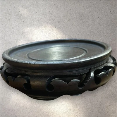 NWT 5" Black Ebony Wood Round Candle Vase Figure Display Stand 5”, 4” Interior  - Image 1 of 4