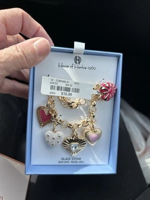 Collar de piedras de vidrio House of Harlow 1960 con dijes de corazón de San Valentín nuevo en caja Foto 1 de 2