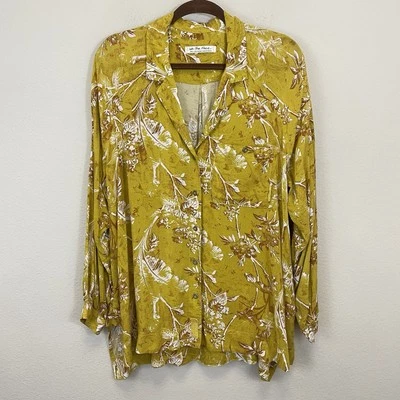 Camisa Free People Mostaza Floral De Gran Tamaño Manga Larga Con Botones Talla Pequeña Foto 1 de 4