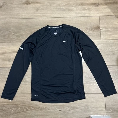 Camisa de correr Nike Miler negra manga larga para hombre 744710 010 talla grande L Foto 1 de 3