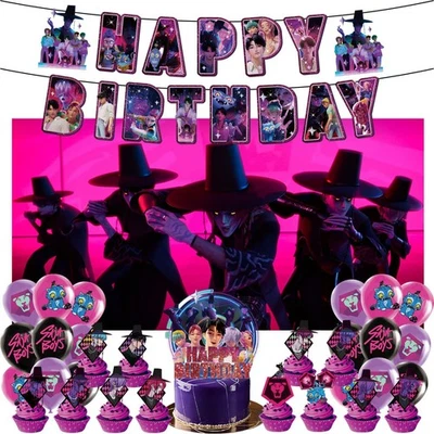 Kids Birthday Party Banner Decoration Supplies Kit with Cupcake Toppers Balloons - Image 1 of 4