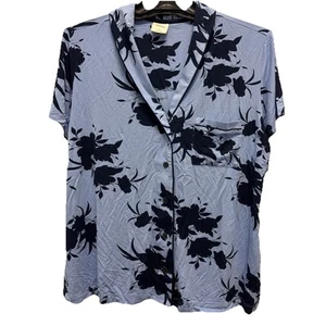 NWT Soma Cool Nights SS Notch Collar Pajama Top Floral Grapemist Blue Women L - Picture 1 of 3