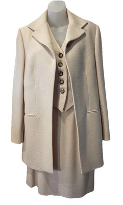 CHRISTIAN DIOR Cream Wool 3pc. Blazer/Coat~Vest~Skirt Suit ~Numbered~Sz. 38 US 6 - Image 1 of 4